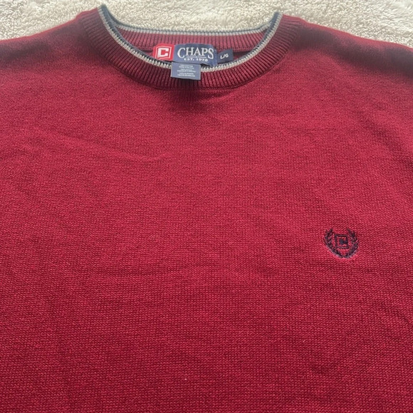 Ralph Lauren Chaps Men’s Large Burgundy 100% Cotton Crew Neck Navy / Gray NWOT - Picture 14 of 15